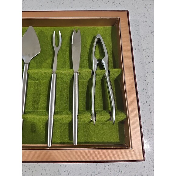 Vintage 60s Kolmar Designs 5 Piece Bar Set Mid Century Italy Stainless SS in Box - Picture 3 of 6